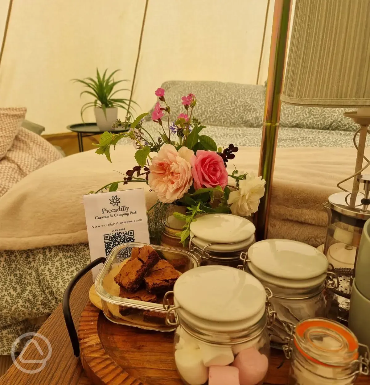 Furnished bell tent interior