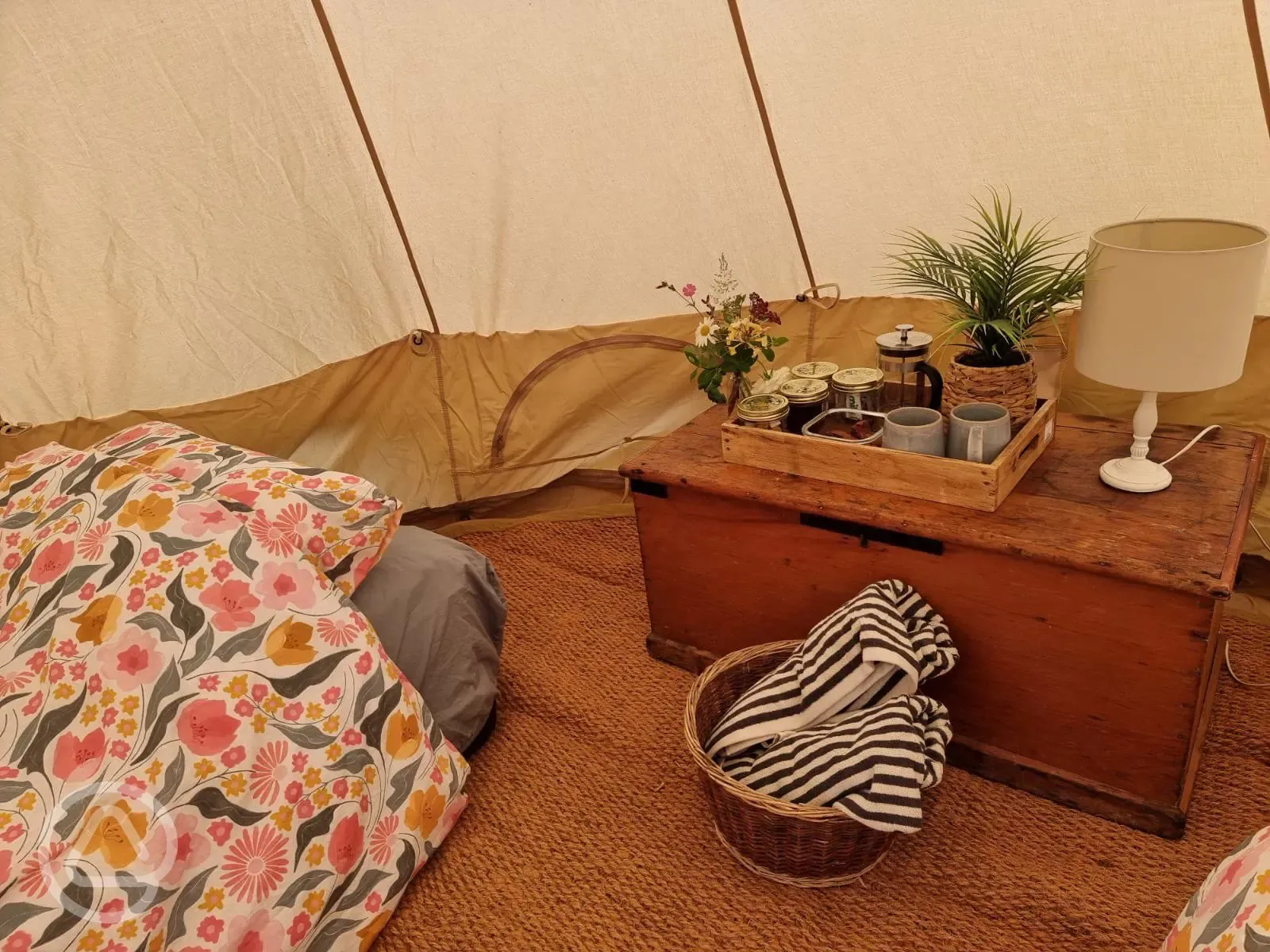Furnished bell tent interior