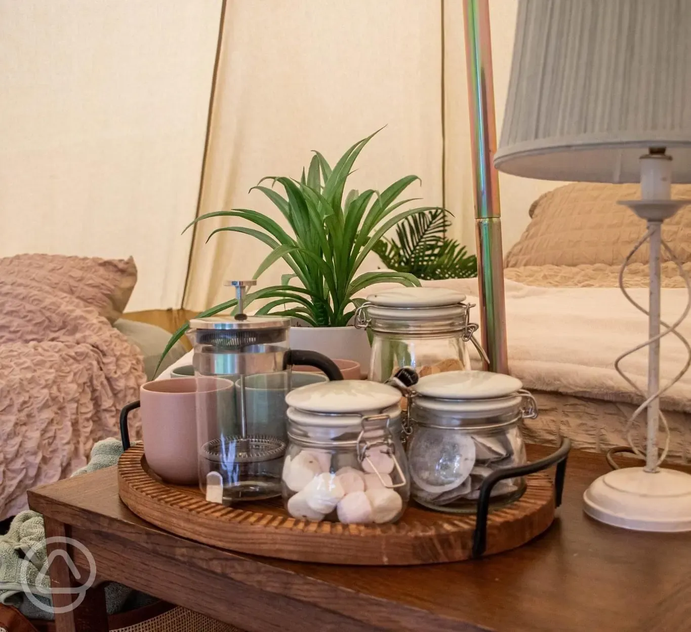 Furnished bell tent interior