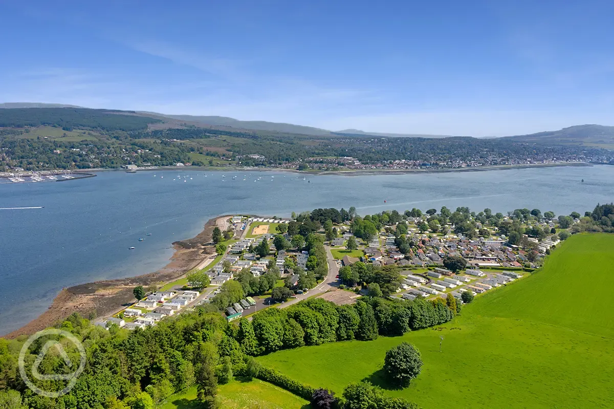 Aerial of Rosneath Castle Caravan Park on the shores of Gare Loch Aerial of Rosneath Castle Caravan Park on the shores of Gare Loch
