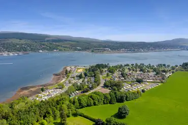 Aerial of Rosneath Castle Caravan Park on the shores of Gare Loch