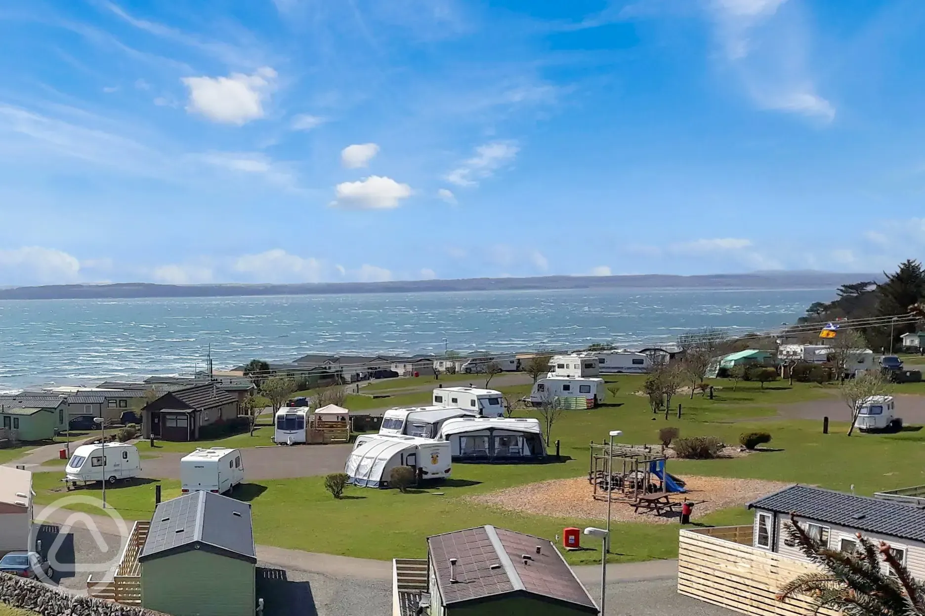 Serviced hardstanding touring pitches with sea view