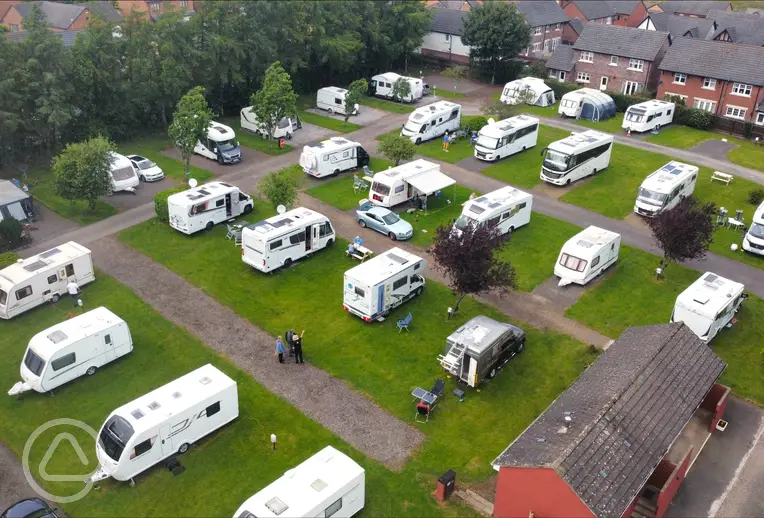 Aerial of Braids Caravan Park on the edge of Gretna town