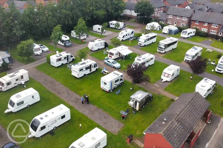 Aerial of Braids Caravan Park on the edge of Gretna town