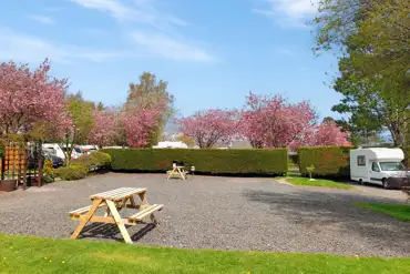 Electric hardstanding pitches Braids Caravan Park with picnic benches