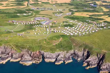 Aerial of Burrowhead Holiday Village and the coast