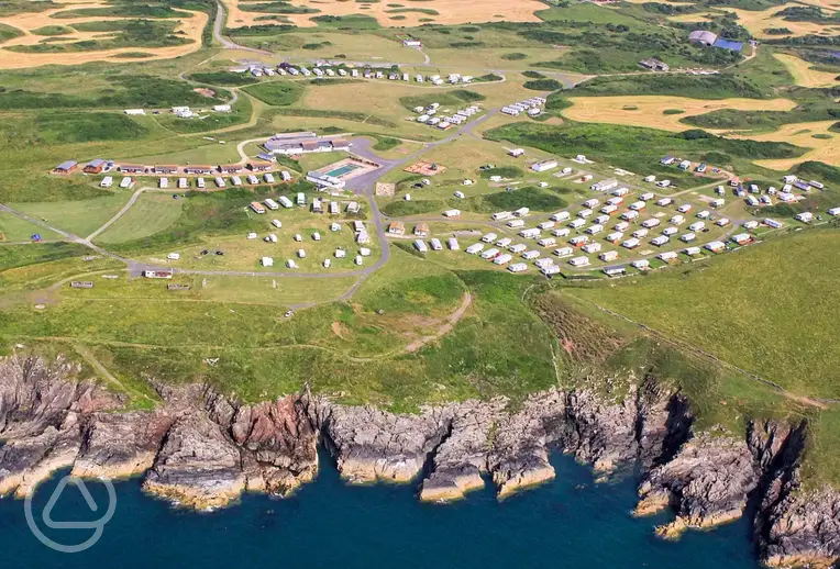 Aerial of Burrowhead Holiday Village and the coast