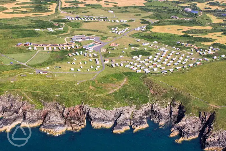 Aerial of Burrowhead Holiday Village and the coast