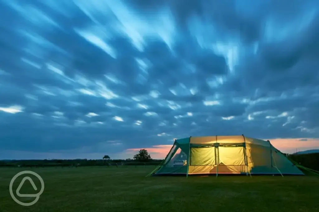 Tent at night Drumroamin Farm Caravan and Camping Site