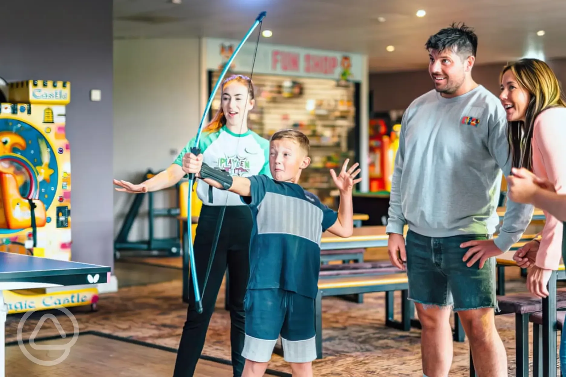 Arcade with seasonal activities like archery Arcade with seasonal activities like archery