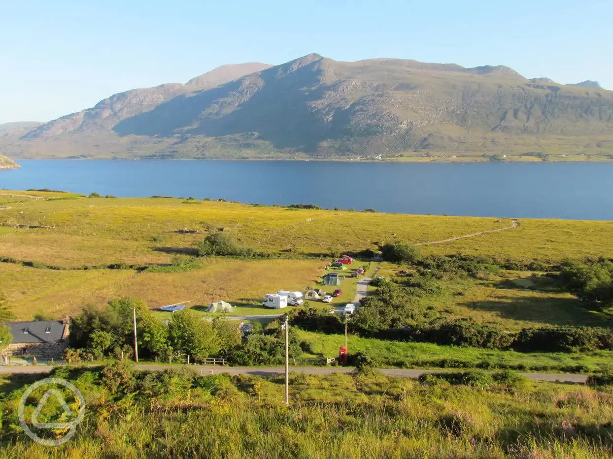 Aerial of the campsite and Little Loch Broom