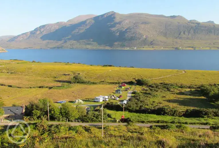 Aerial of the campsite and Little Loch Broom