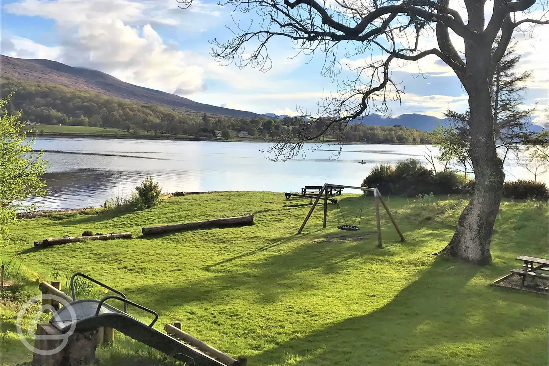 Play area beside Loch Eli with swings and slides