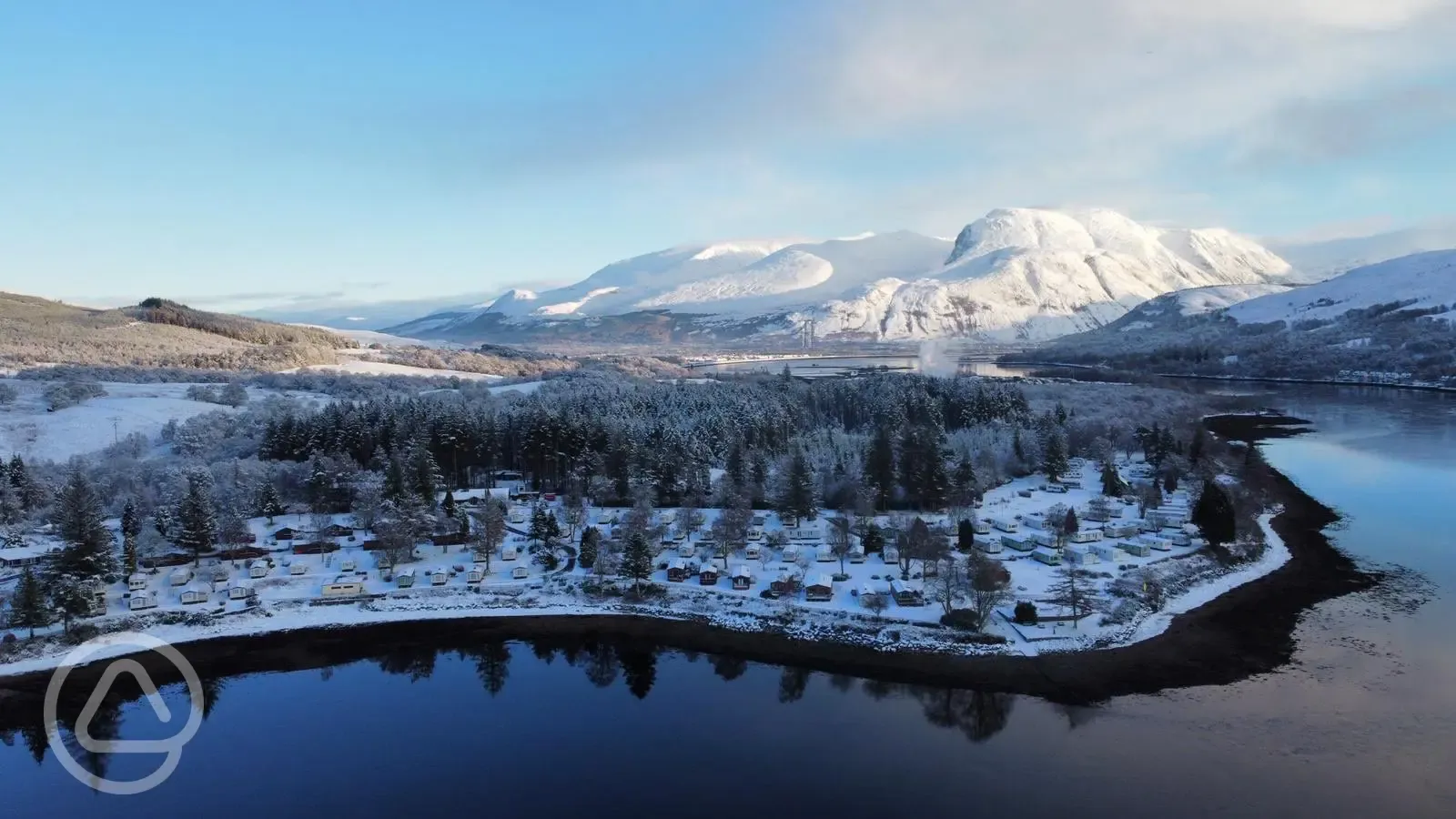 Linnhe Lochside Holidays and Ben Nevis Park aerial in winter