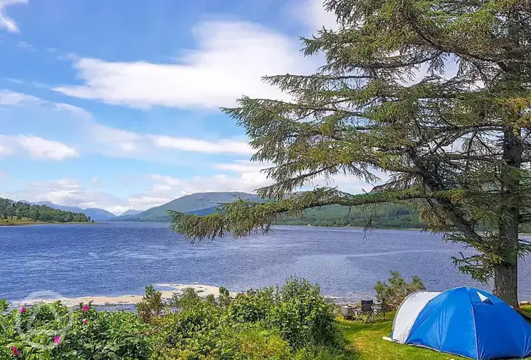 Non electric grass tent pitches overlooking Loch Eli