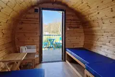Gypsy pod interior with three camping mats/benches (please bring bedding) Gypsy pod interior with three camping mats/benches (please bring bedding)