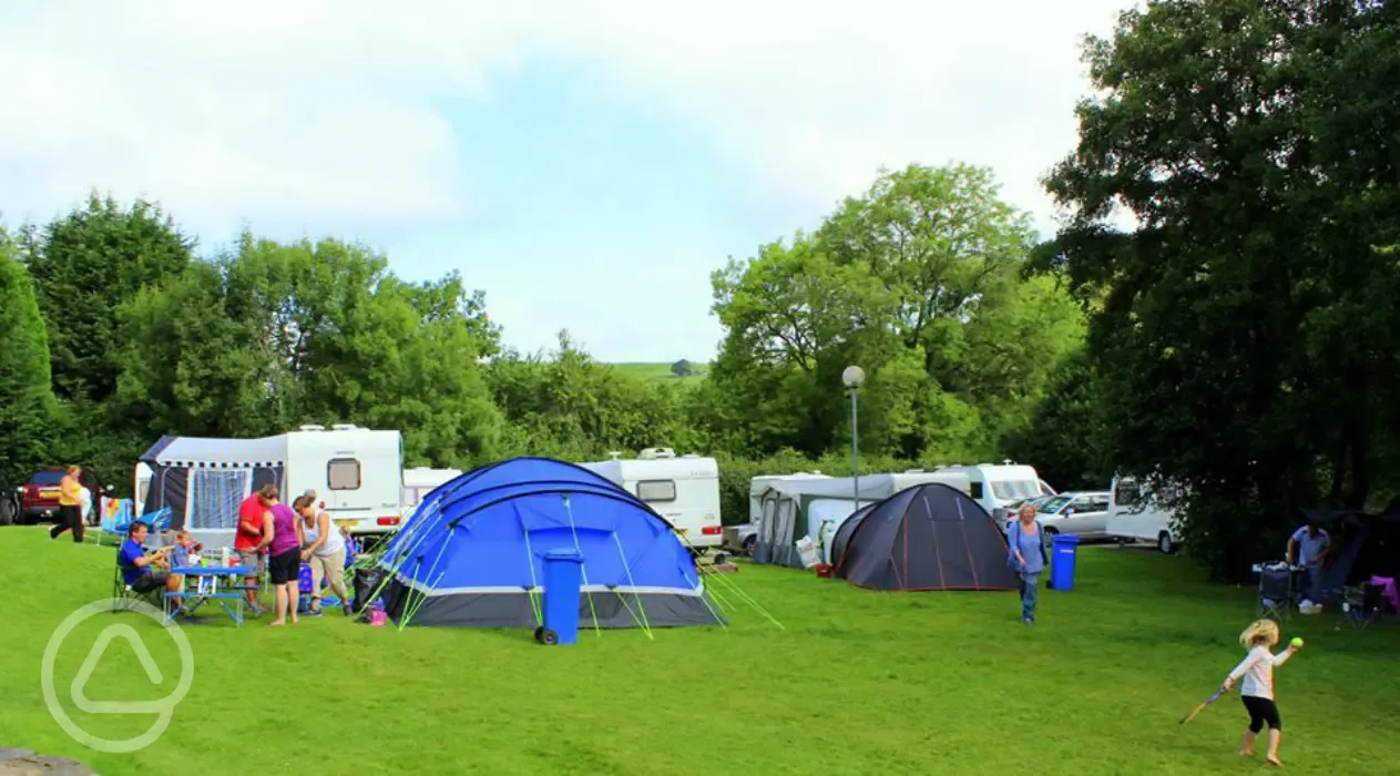 Caravans and tents at Glan Ceirw