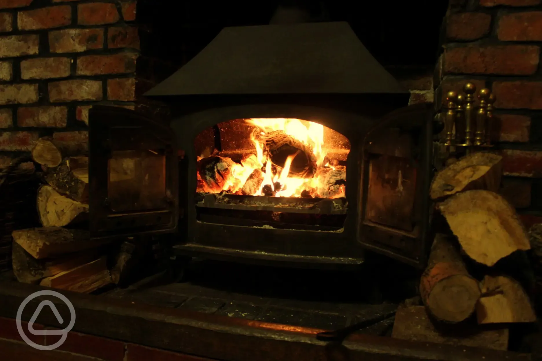 The site's log fire