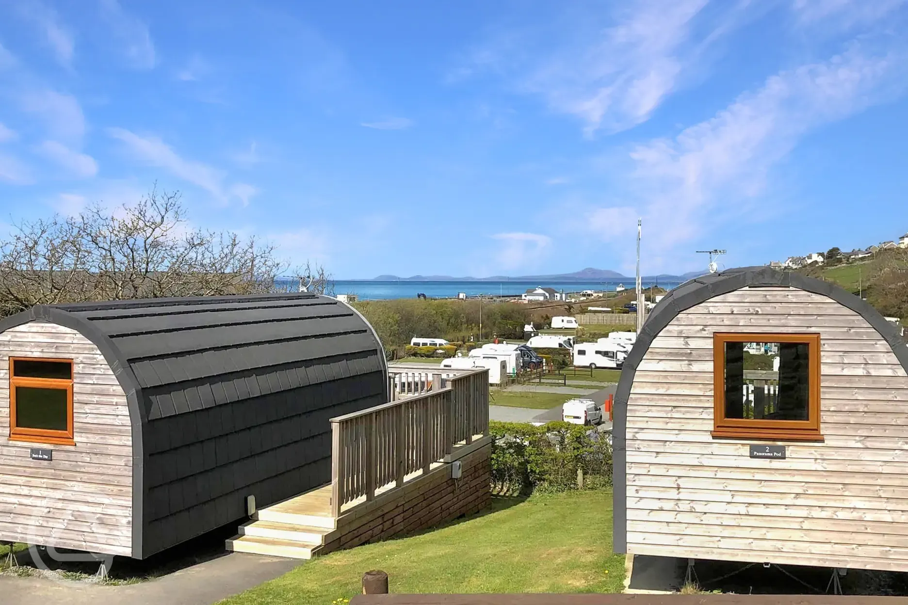 Camping pods with sea views and raised decking areas