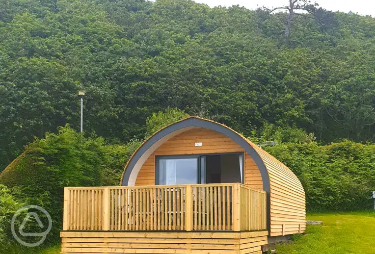 Gwel yr Bae large glamping pod with a private deck