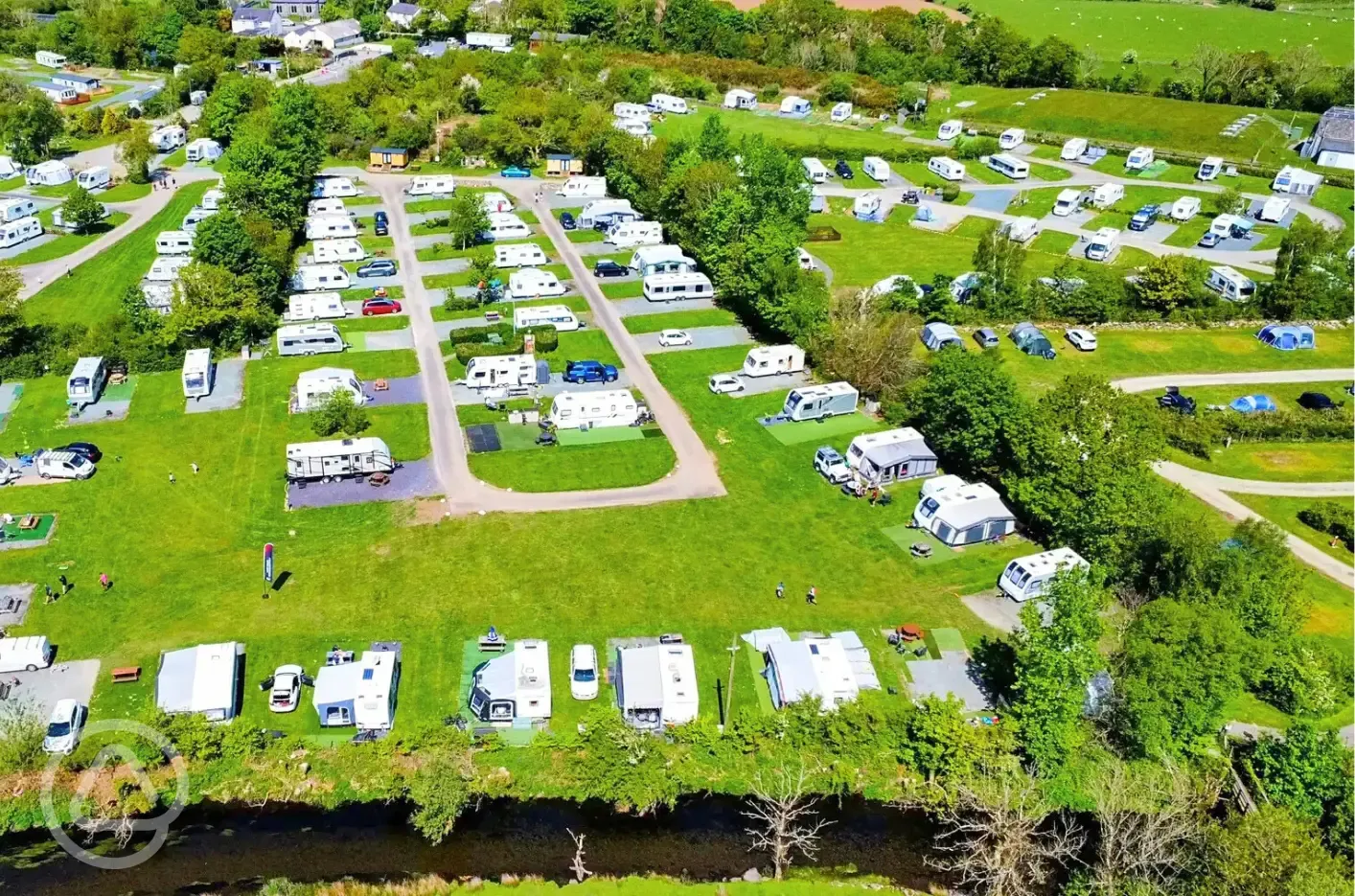 Aerial of the site and Afon Gwyrfai for paddling and wildlife spotting