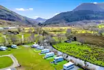 Aerial of the pitches onsite with views over Snowdonia National Park (Eryri) 