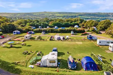 Aerial of the camping and touring area of Tregroes Park