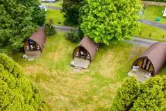 Aerial of the camping pods Aerial of the camping pods
