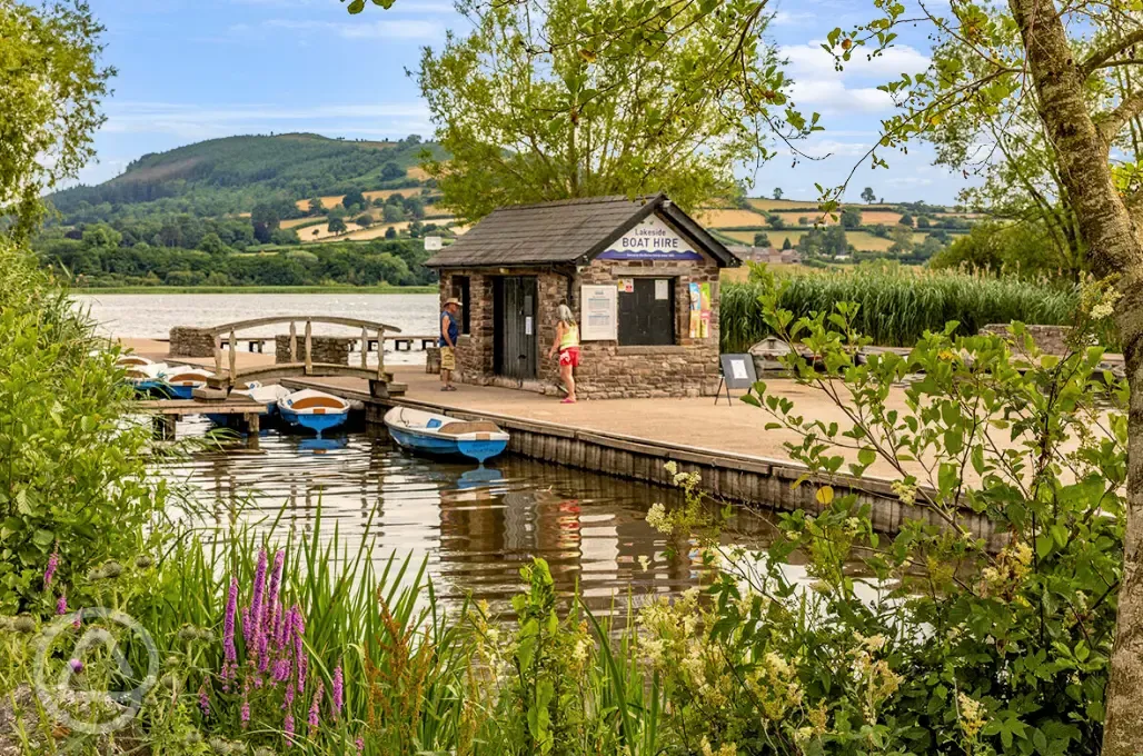 Onsite boat hire on Llangorse Lake, next to Lakeside Caravan Park