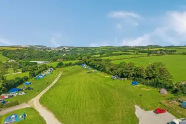 Aerial of the grass pitches at Court Farm Campsite