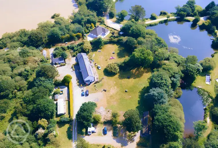 Aerial of the campsite and fly fishing lakes