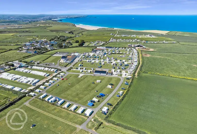 Aerial of the campsite and Watergate Bay