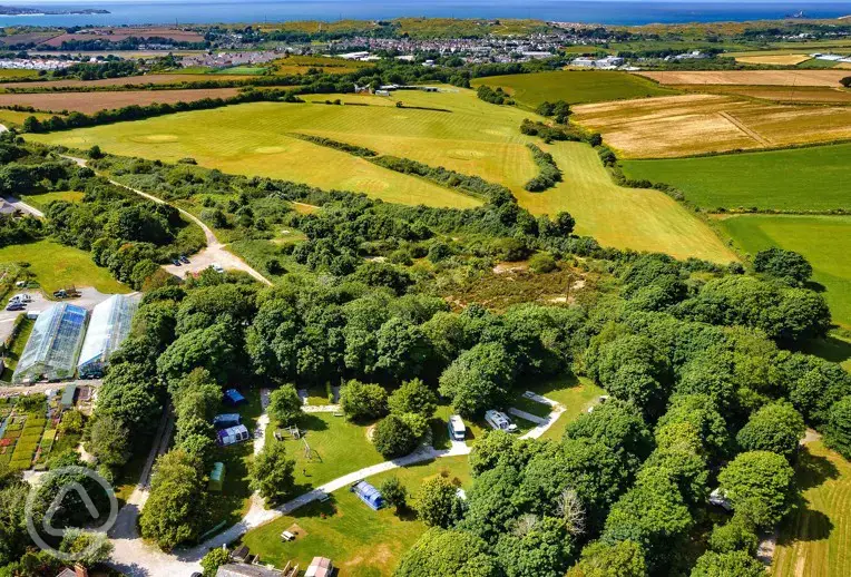 Aerial of the campsite by the beach