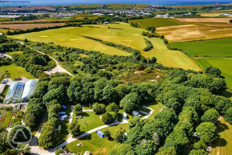 Aerial of the campsite by the beach