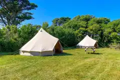 Bell tents with picnic benches