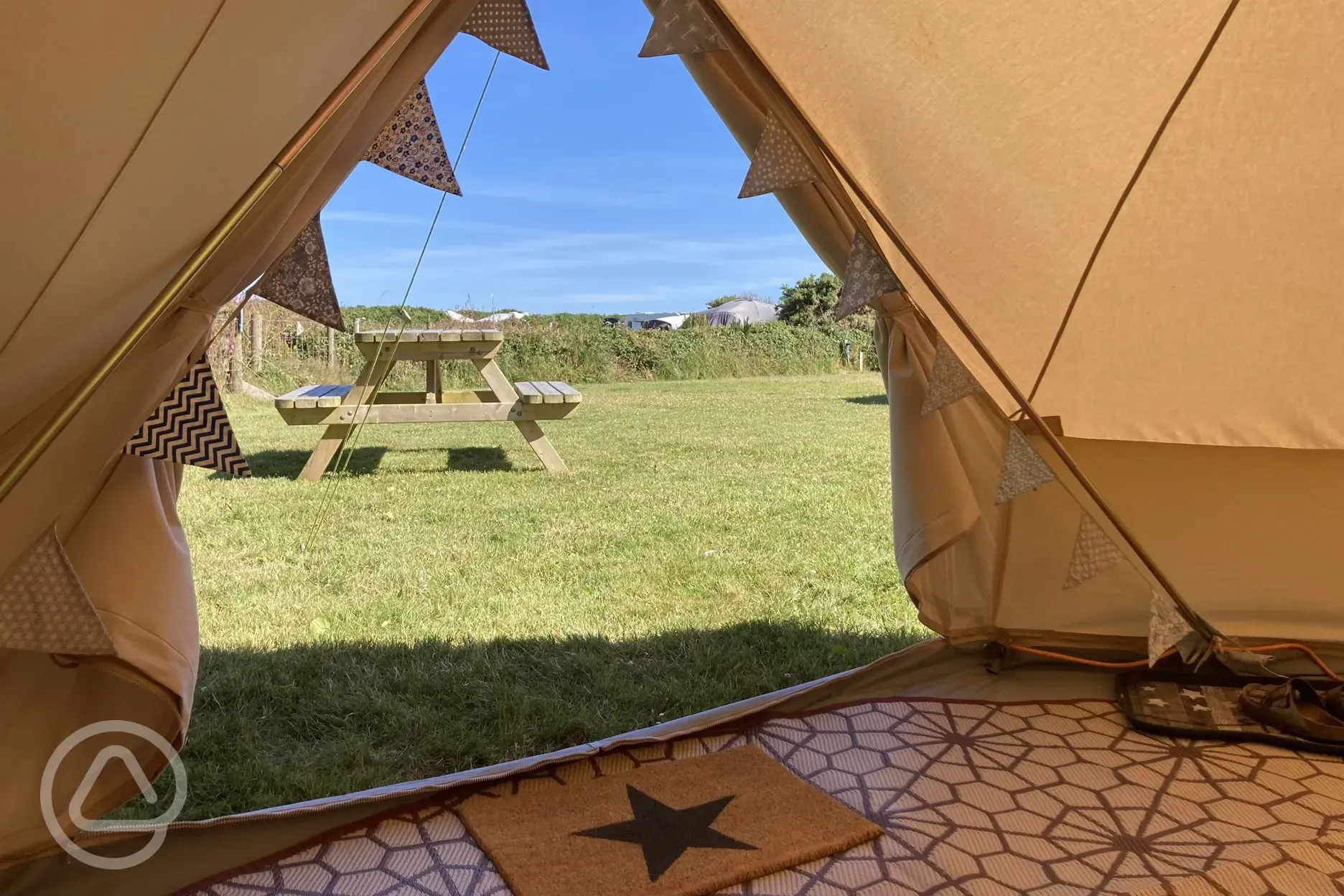 Bell tent views and picnic bench 