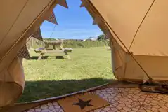 Bell tent views and picnic bench 