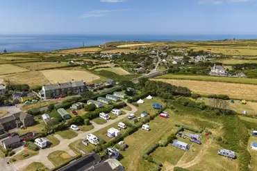 Overview of the pitches and bell tents at Trevaylor Caravan and Camping Park