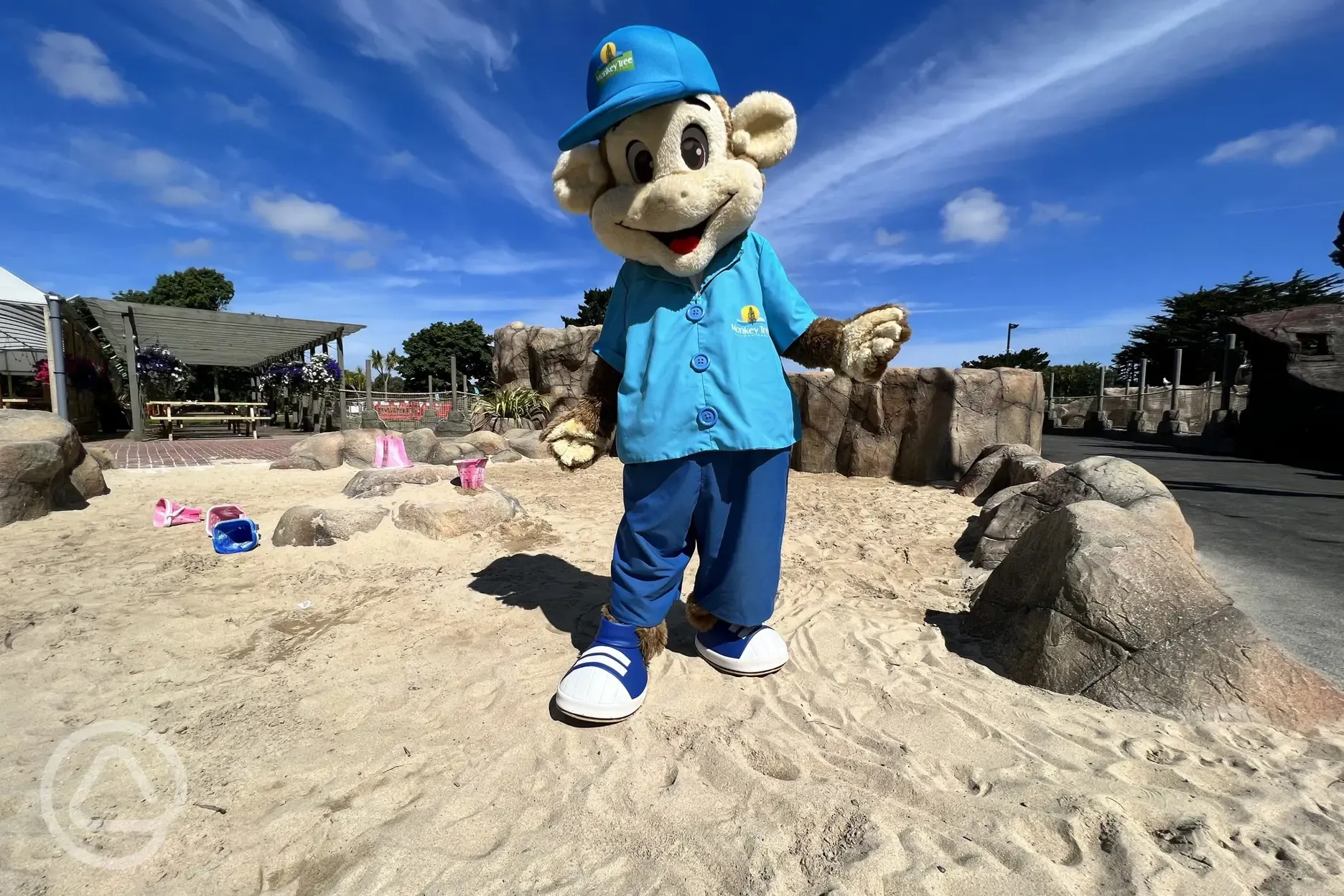 Sandpit with Monkey Tree Holiday Park mascot