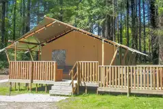 Safari tent with a large outdoor deck