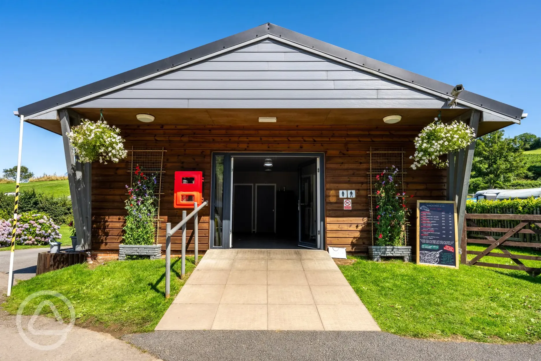 Facilities block with male and female bathrooms