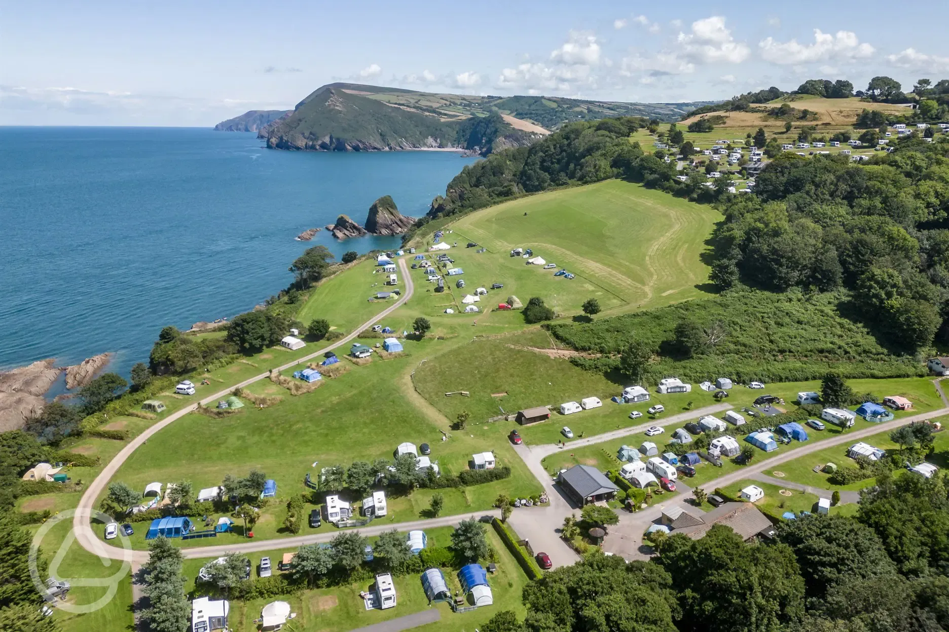 Aerial of Watermouth Valley Camping Park towards Broadsands Beach