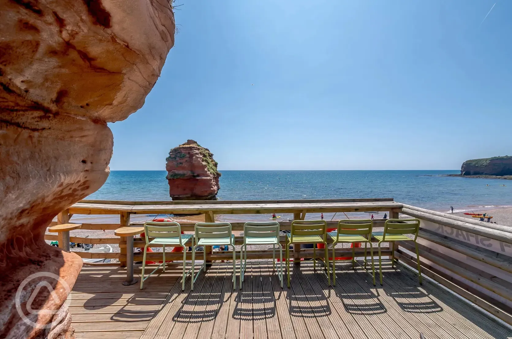 Beach hut seating with views over Landram private beach