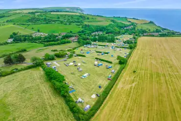 Aerial of Rosewall Camping with views overlooking Weymouth Bay