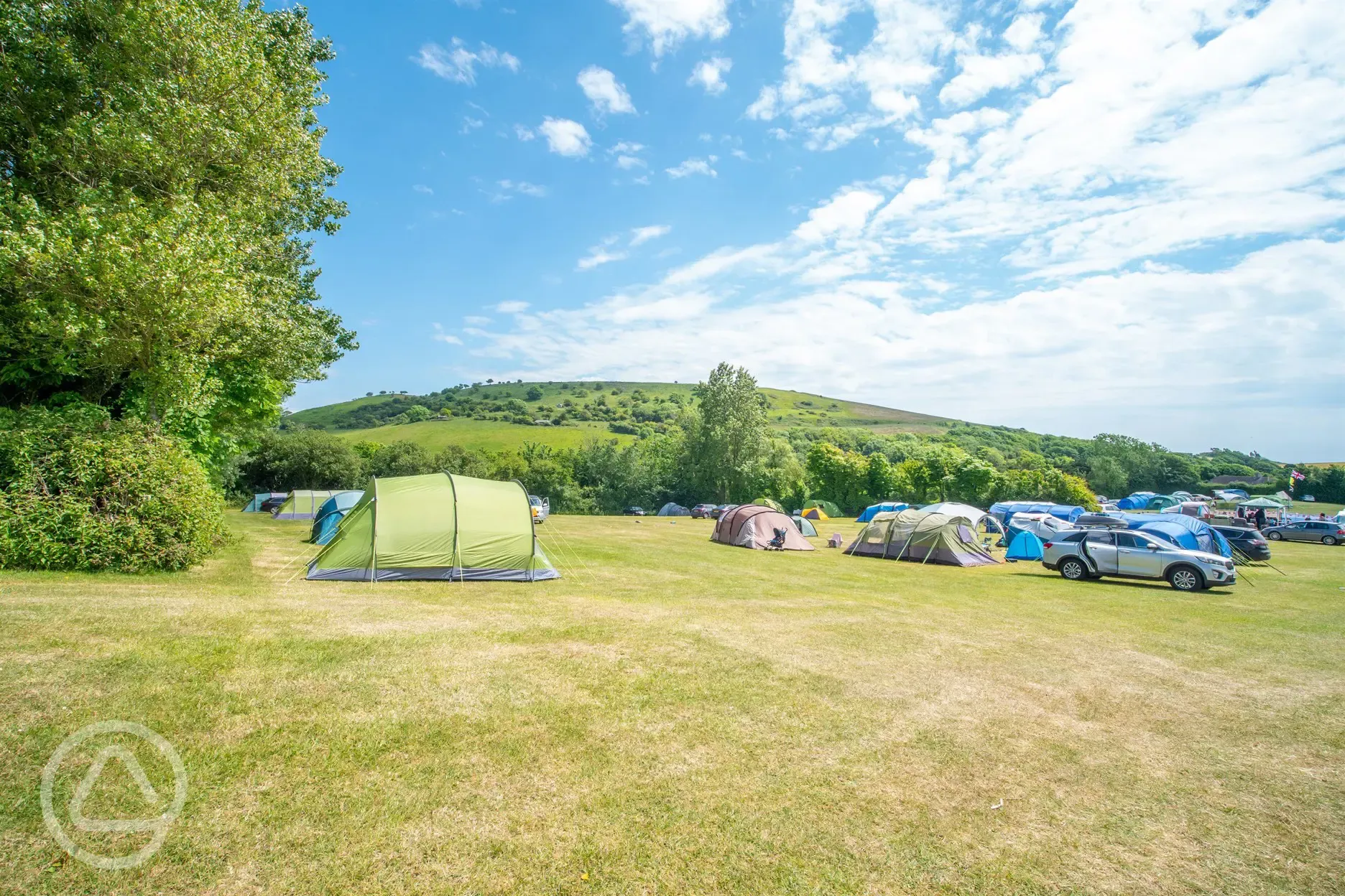 Tents on non electric grass pitches with countryside views