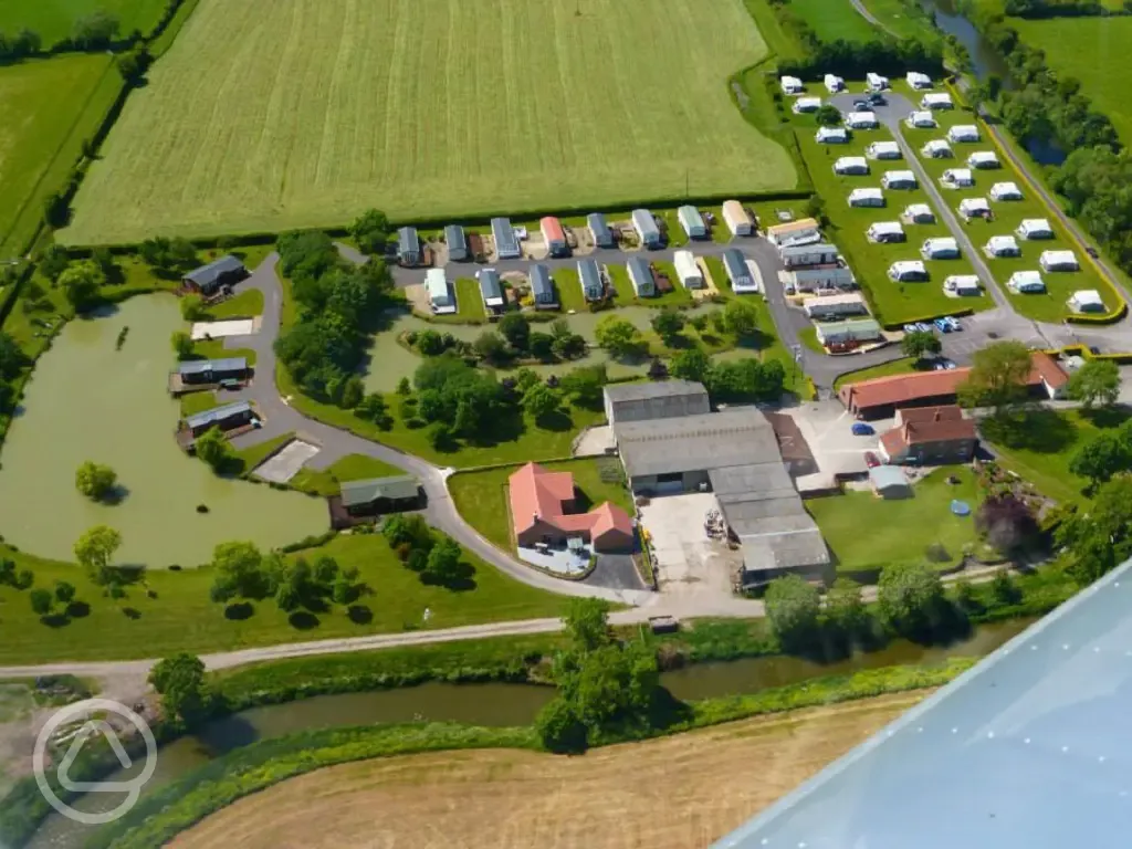 Aerial of the campsite and fishing lakes