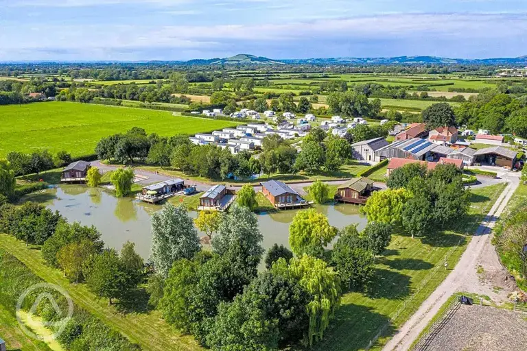 Aerial of the campsite and fishing lakes