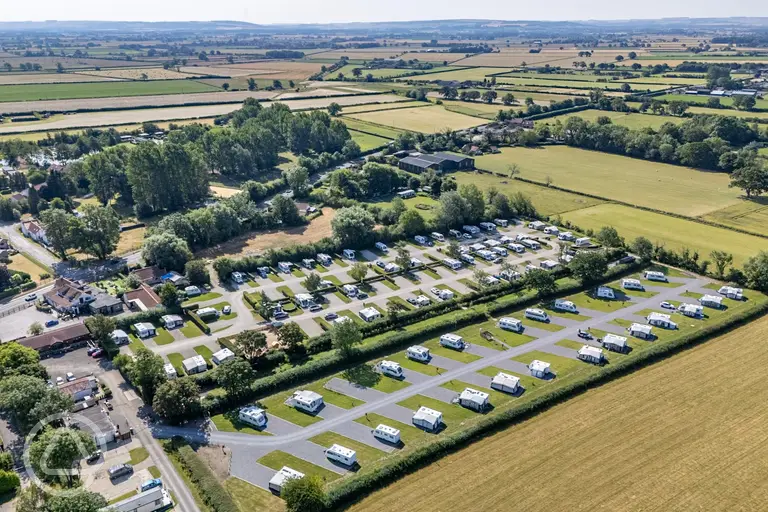 Aerial of Black Bull Caravan Park surrounded by countryside