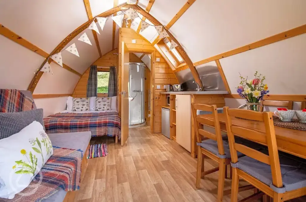 Deluxe ensuite Wigwam pod interior