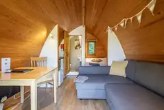 Four person pod with a double bed and double soda bed (bring own bedding)